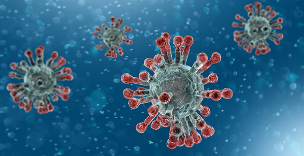 Microscopic view of Coronavirus, a pathogen that attacks the respiratory tract. Analysis and test, experimentation. Sars. 3d render